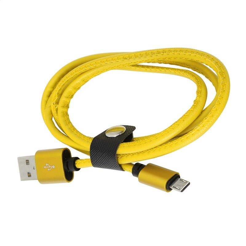 PLATINET MICRO USB TO USB LEATHER CABLE 1M 2 4A YELLOW