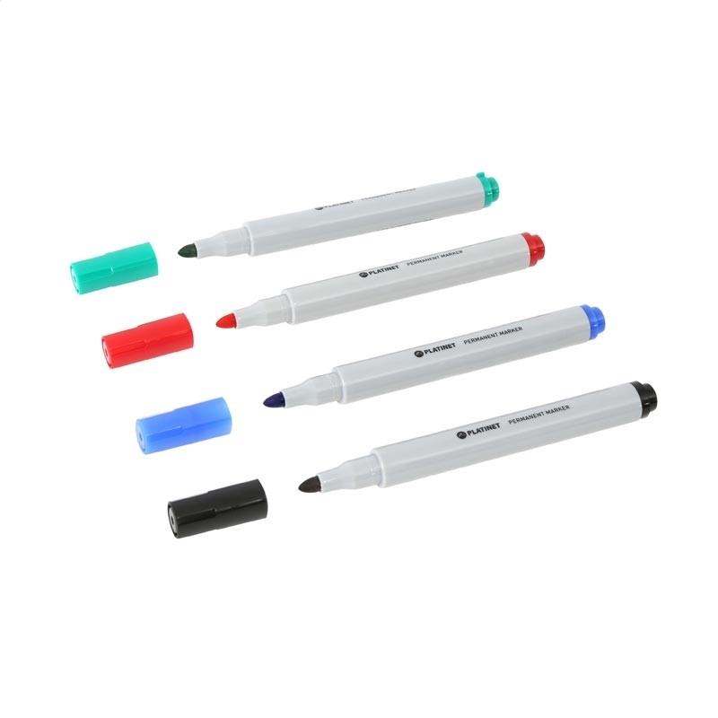 PLATINET PERMANENT MARKERS BLACK BLUE RED GREEN 12 PCS multipack