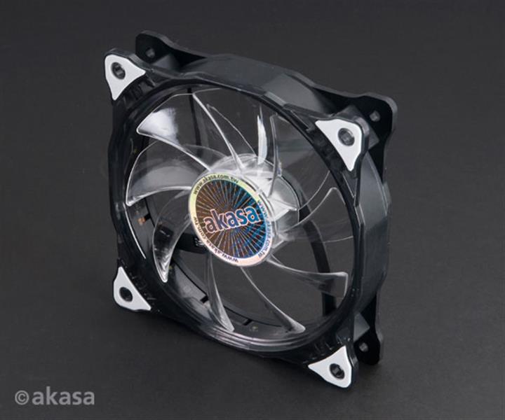 Akasa 12cm Vegas 15 White LED fan with anti-vibe dampening pads sleeve bearing