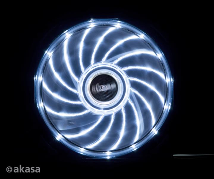 Akasa 12cm Vegas 15 White LED fan with anti-vibe dampening pads sleeve bearing