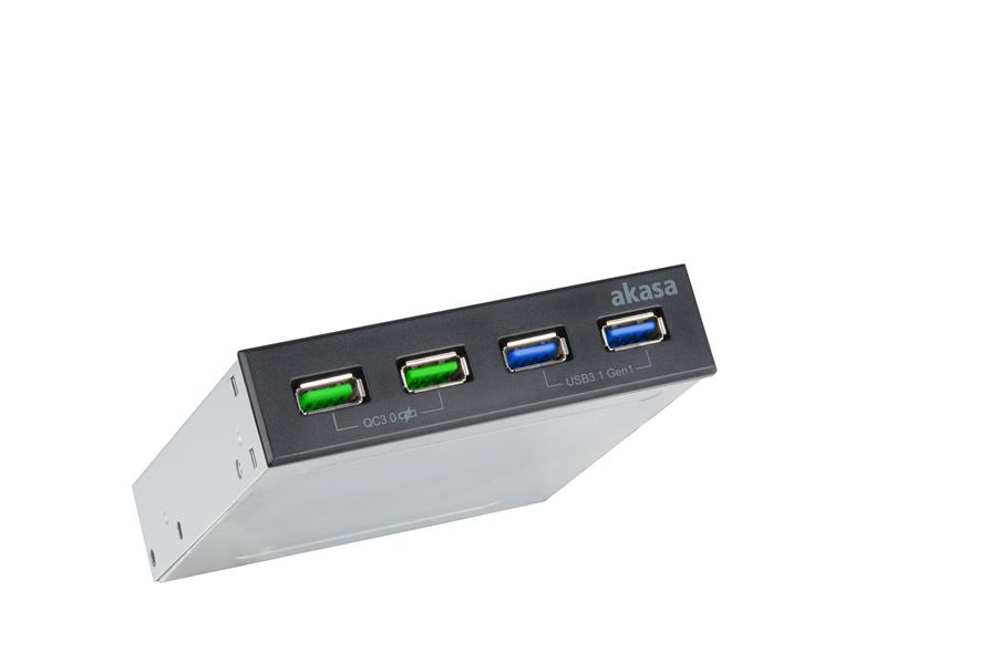 Akasa 3 5 4 Port USB Charger Panel with 2 Quick Charge 3 0 and 2 USB 3 1 Gen 1 Ports