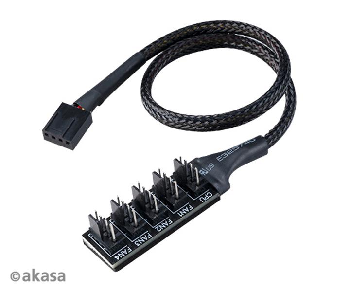Akasa FLEXA FP5H 5 Fan PWM Splitter Hub Cable expands a single motherboardAEs PWM fan header into 5 PWM headers