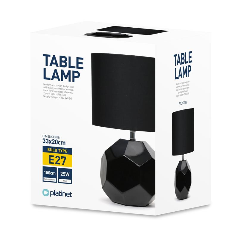 Platinet Table Lamp E27 25W Ceramic Cubic Base 1 5 M kabel Zwart