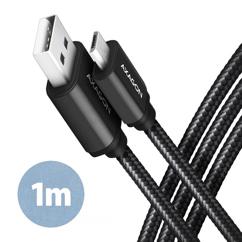 AXAGON HQ Cable Micro USB <-> USB A 1m USB 2 0 2 4A ALU braid Black *USBAM *MUSBBM