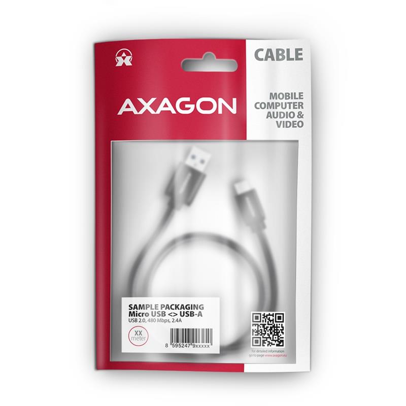 AXAGON HQ Cable Micro USB <-> USB A 1m USB 2 0 2 4A ALU braid Black *USBAM *MUSBBM