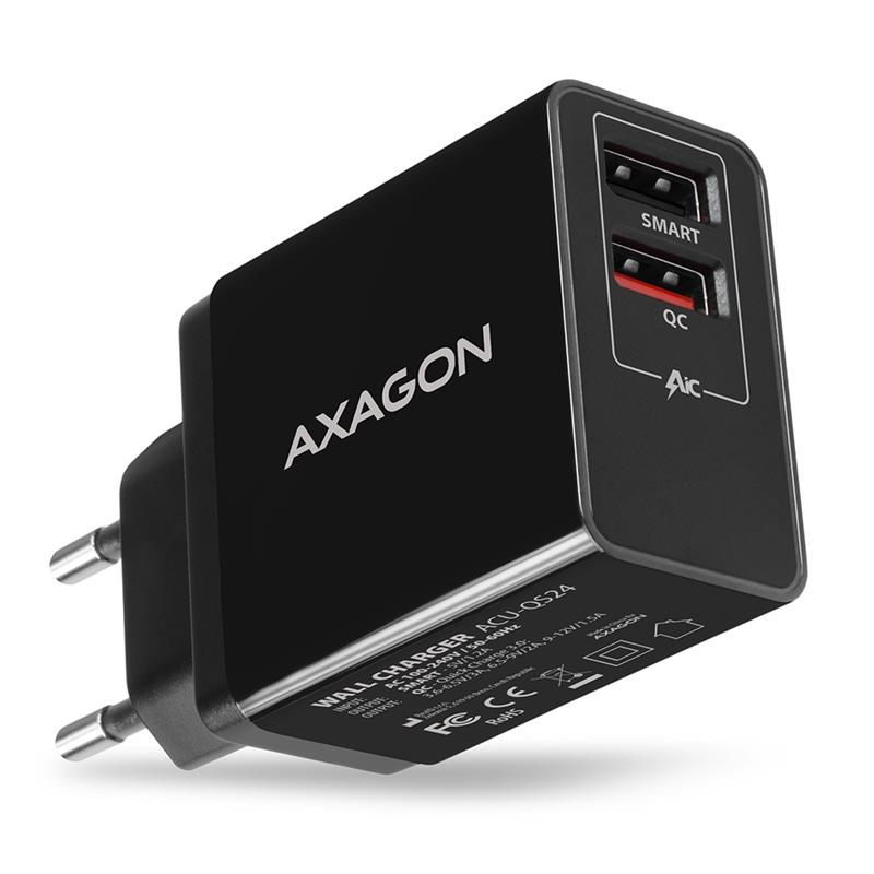 AXAGON wall charger Smart 5V 1 2A 1x QC3 0 24W black *USBAF