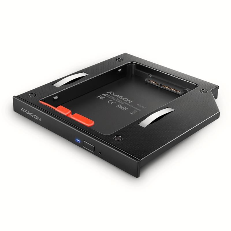 AXAGON 2 5 SSD HDD caddy into DVD slot 12 7 mm LED ALU