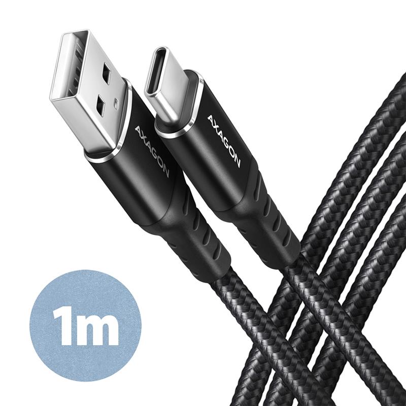 AXAGON cable USB-C <-> USB-A 1m USB 2 0 3A ALU braid Black