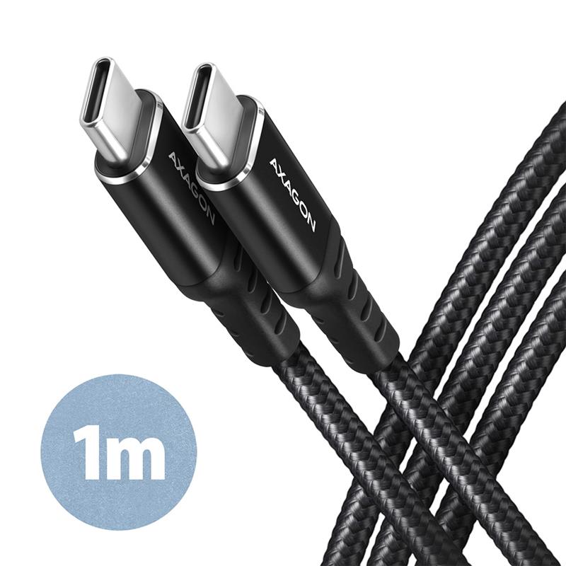 AXAGON cable USB-C <-> USB-C 2 0 1m PD 60W 3A ALU braid Black