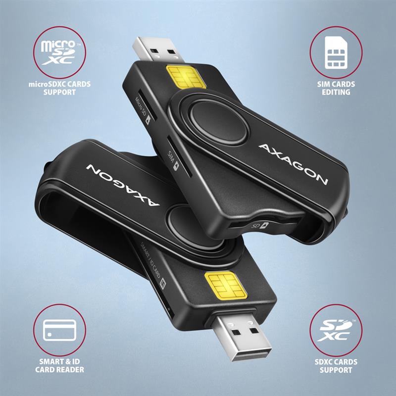 AXAGON USB Smart card SD microSD SIM card PocketReader