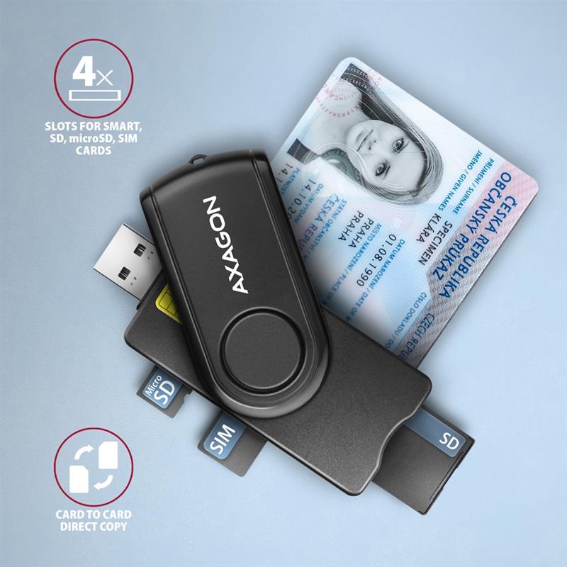 AXAGON USB Smart card SD microSD SIM card PocketReader