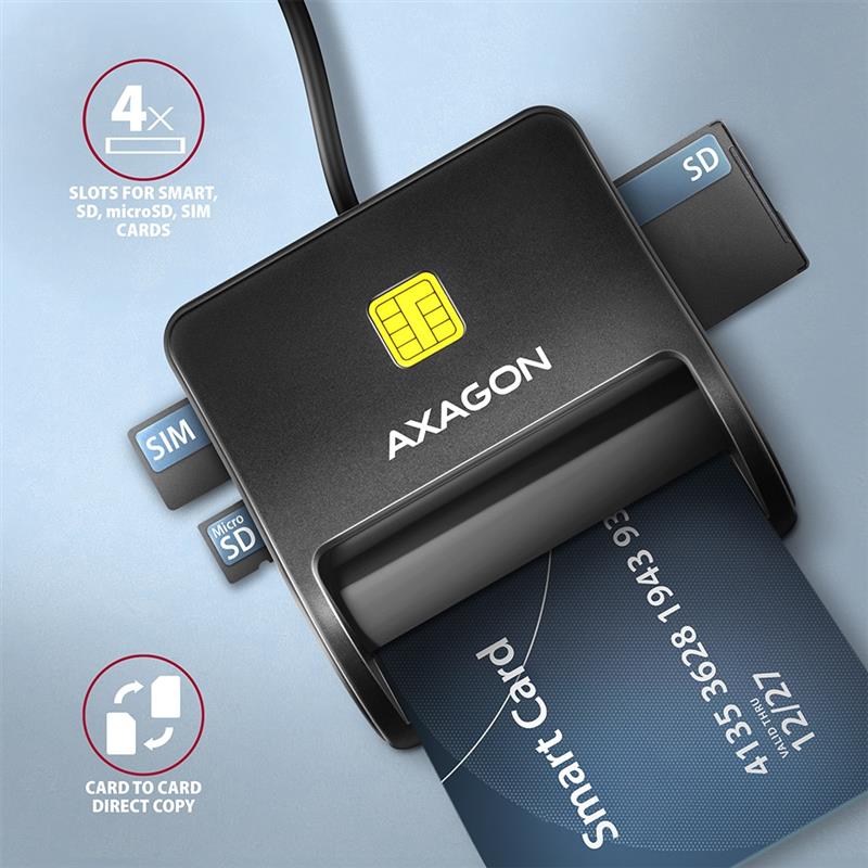 AXAGON USB Smart card SD microSD SIM card FlatReader