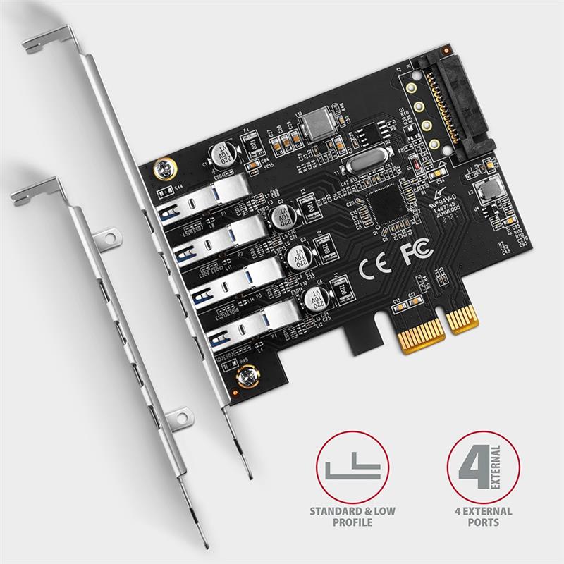 AXAGON PCIe Adapter 4x USB3 0 UASP VIA 15-pin SATA power supply