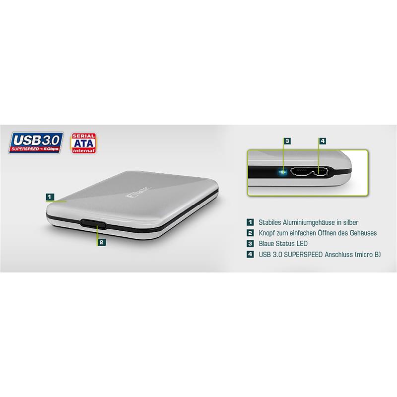 External 2 5 HDD-Enclosure FANTEC ALU-25U3 USB 3 2 Aluminium silver