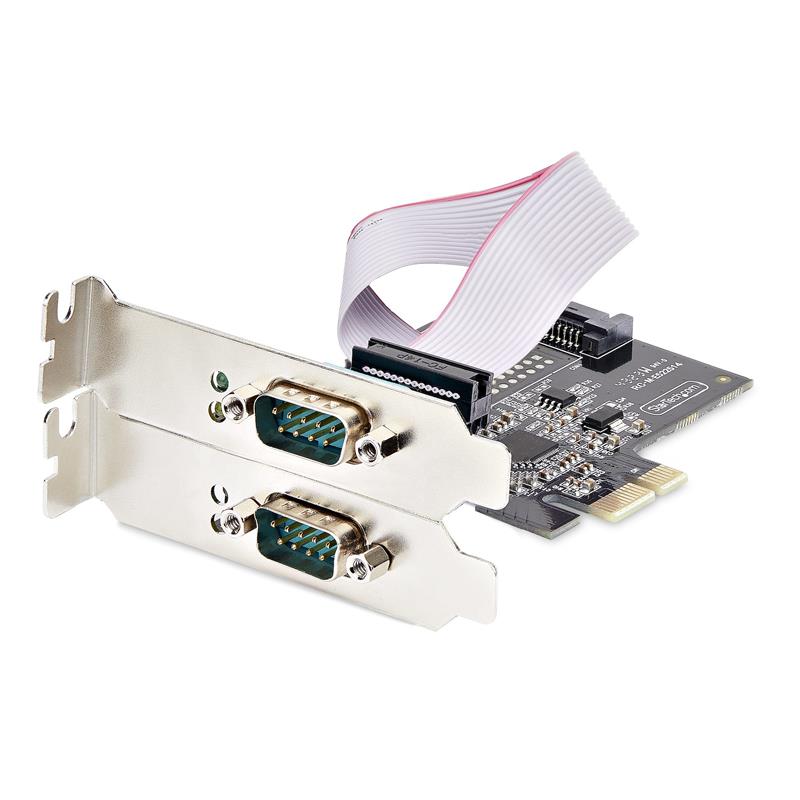 StarTech.com 2-Port PCIe Seriële Adapter Kaart, Quad PCI Express naar RS232/RS422/RS485 (DB9) Serial Kaart, Incl. Low-Profile Beugel, 16C1050 UART, Wi