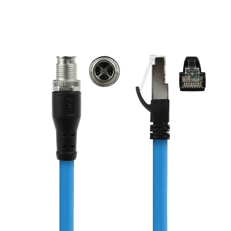 ACT Industrial 1,50 meter Sensor kabel M12X 8-polig male chassis naar RJ45, Superflex SF/UTP TPE kabel, afgeschermd