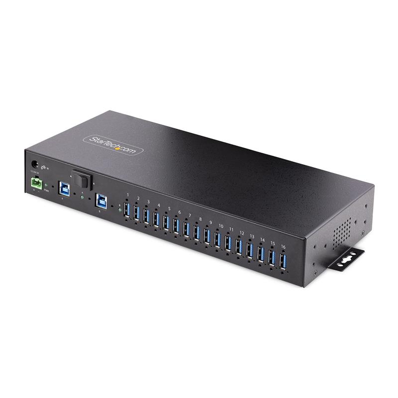 StarTech.com 16-Port Industrial USB 3.0 Hub, 5Gbps, Staal, DIN/Wand/Rack Monteerbaar, ESD Beveiliging, Terminal Block Voeding, Tot 120W Gedeelde USB C