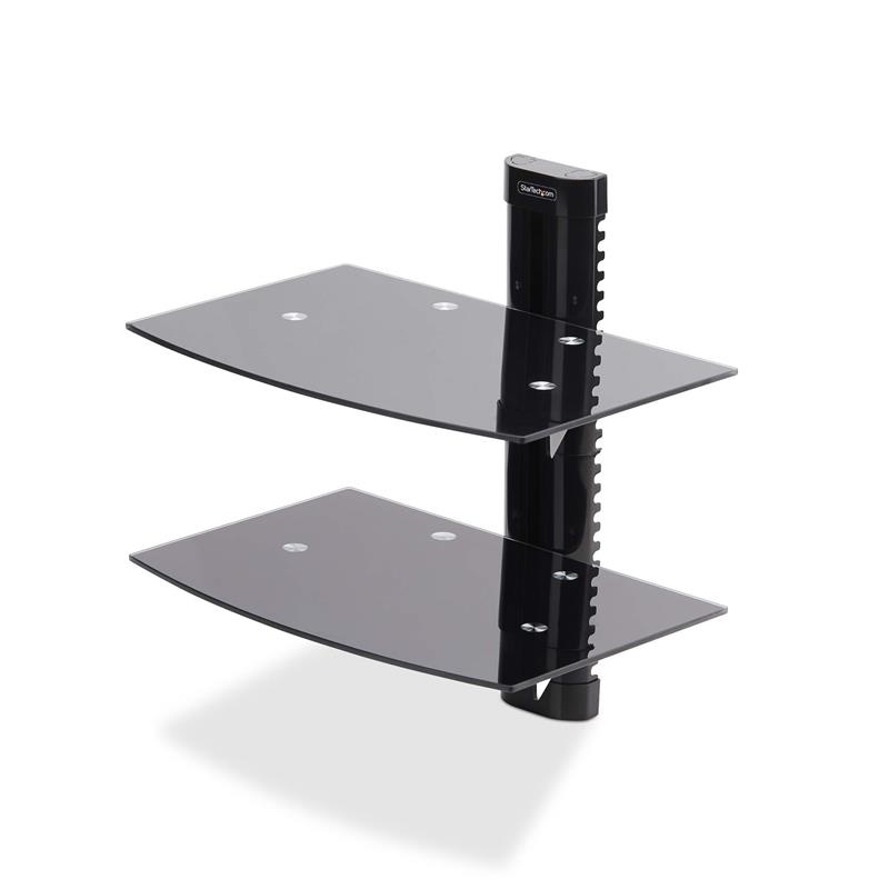 StarTech.com Dubbele Hangende Wandplanken voor Audio/Video Apparatuur, In Hoogte Verstelbare Schappen voor Onder TV, Hangend Wandmeubel, Organiseer uw