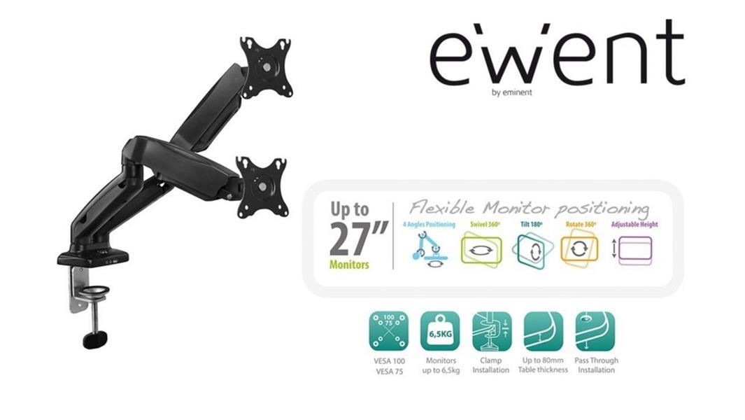 Ewent EW1516 flat panel bureau steun 68,6 cm (27"") Klem/doorvoer Zwart