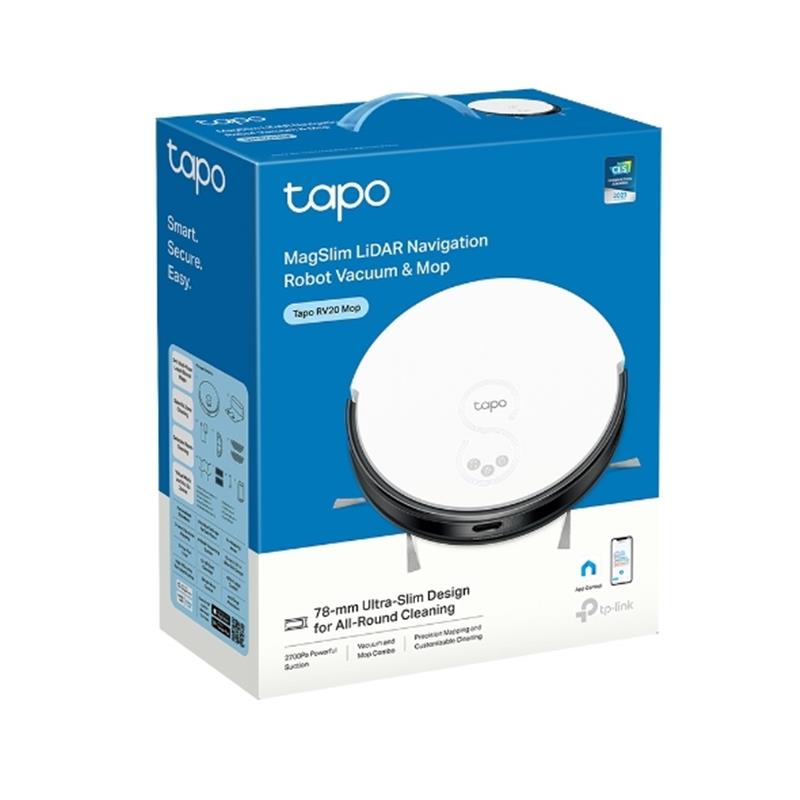 TP-Link Tapo RV20 Mop robotstofzuiger 0,4 l Zakloos Zwart, Wit