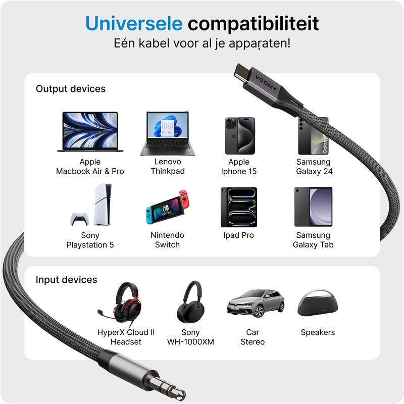 Voomy Connect C1 - USB-C naar 3.5mm Aux kabel - 1 meter