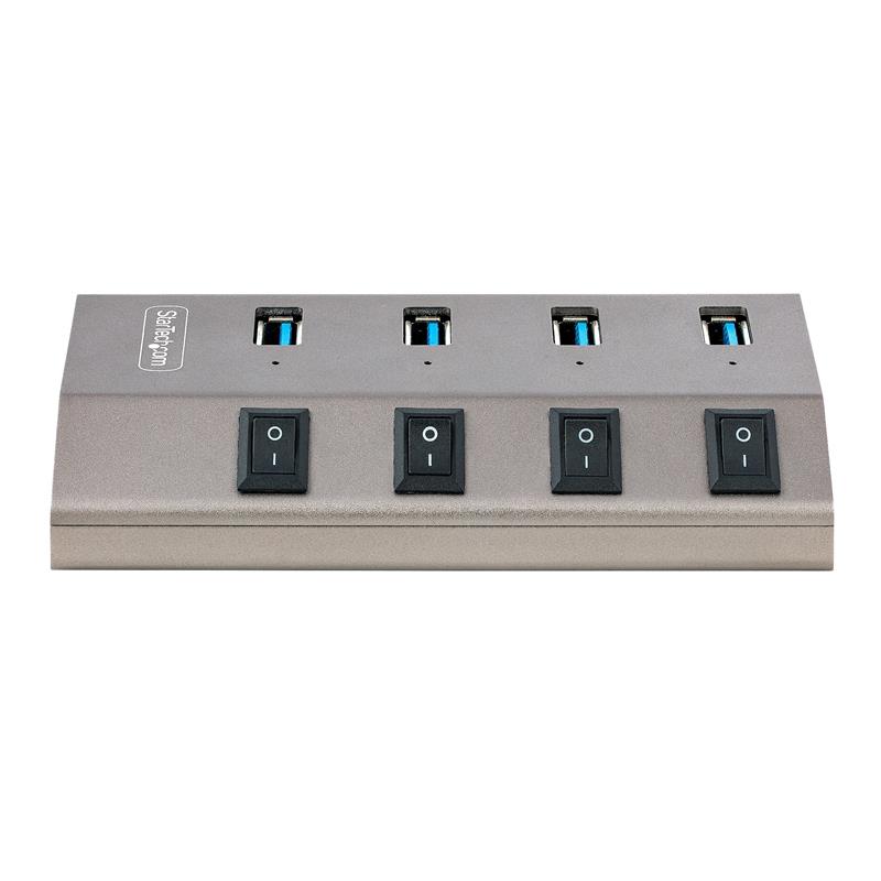 StarTech.com 4-Port Self-Powered USB-C Hub met Individuele On/Off Schakelaars, USB 3.0 5Gbps Expansion Hub met Power Supply, Desktop/Laptop USB-C naar