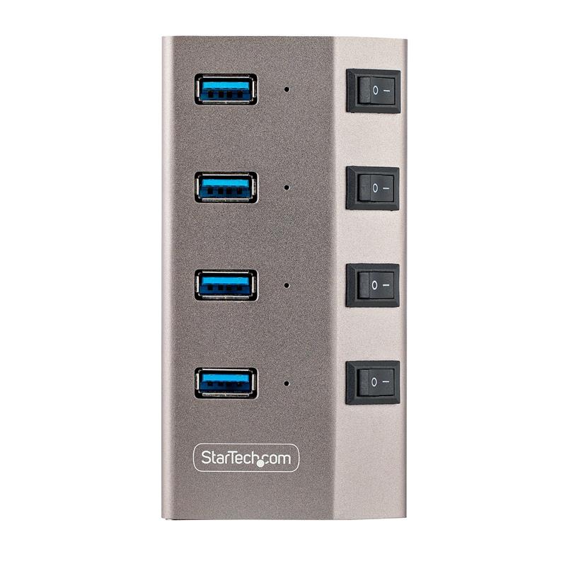 StarTech.com 4-Port Self-Powered USB-C Hub met Individuele On/Off Schakelaars, USB 3.0 5Gbps Expansion Hub met Power Supply, Desktop/Laptop USB-C naar