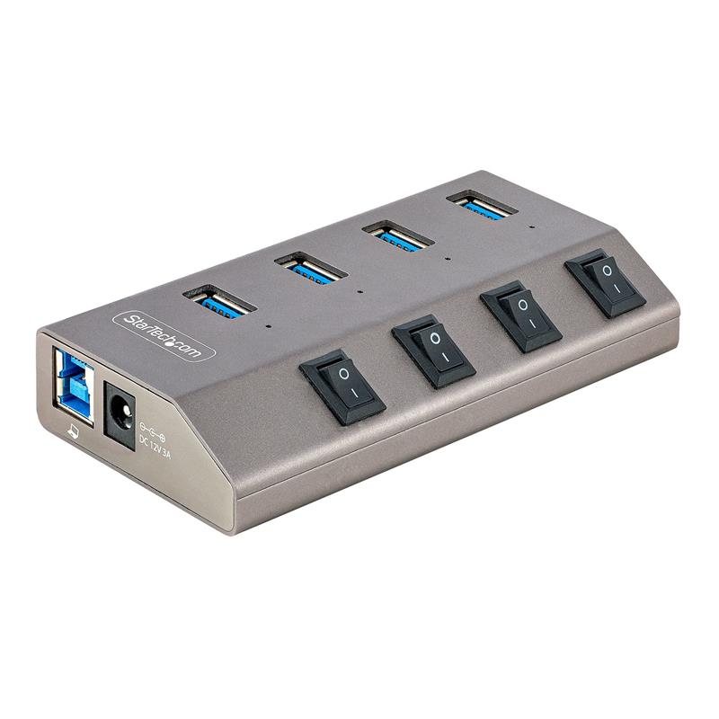 StarTech.com 4-Port Self-Powered USB-C Hub met Individuele On/Off Schakelaars, USB 3.0 5Gbps Expansion Hub met Power Supply, Desktop/Laptop USB-C naar