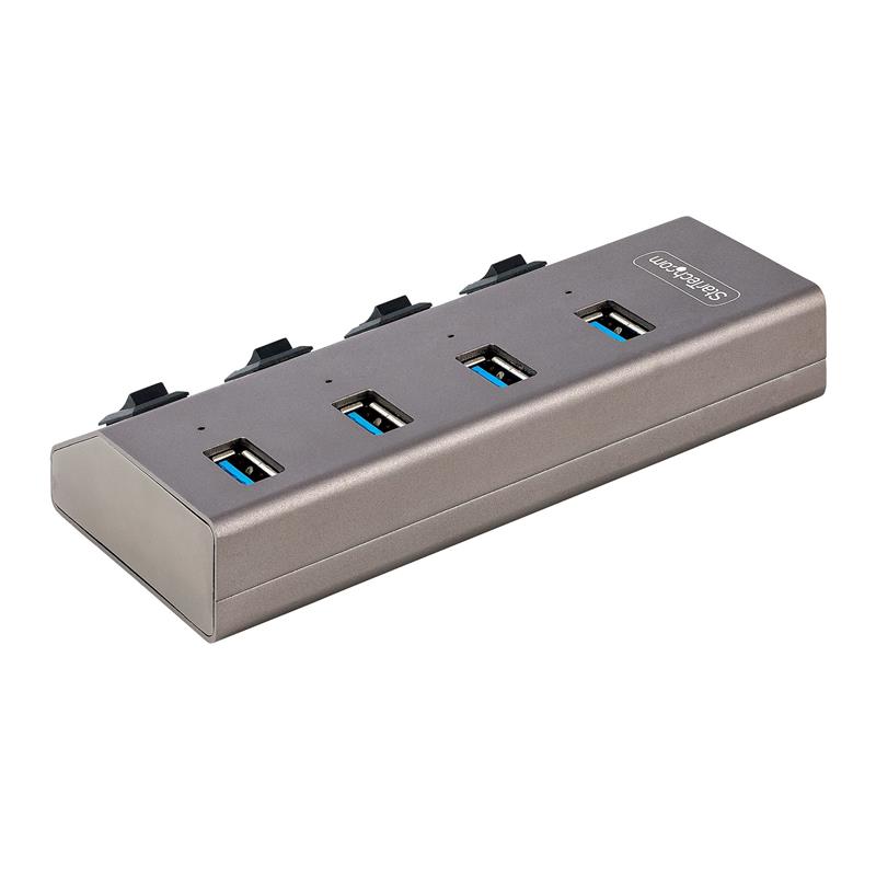 StarTech.com 4-Port Self-Powered USB-C Hub met Individuele On/Off Schakelaars, USB 3.0 5Gbps Expansion Hub met Power Supply, Desktop/Laptop USB-C naar