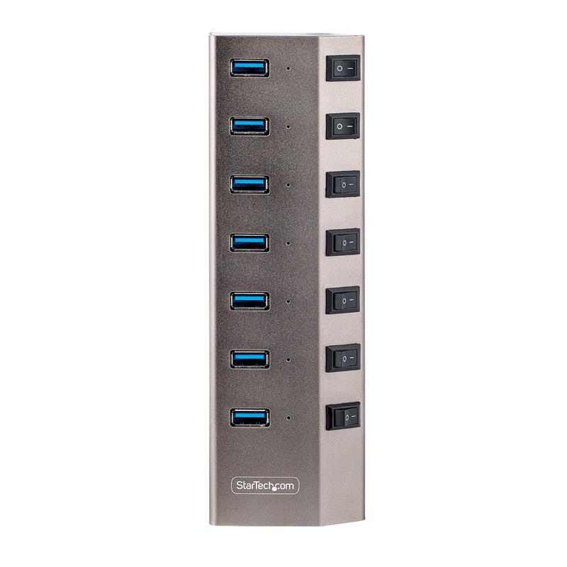 StarTech.com 7-Port Self-Powered USB-C Hub met Individuele On/Off Schakelaars, USB 3.0 5Gbps Expansion Hub met Power Supply, Desktop/Laptop USB-C naar