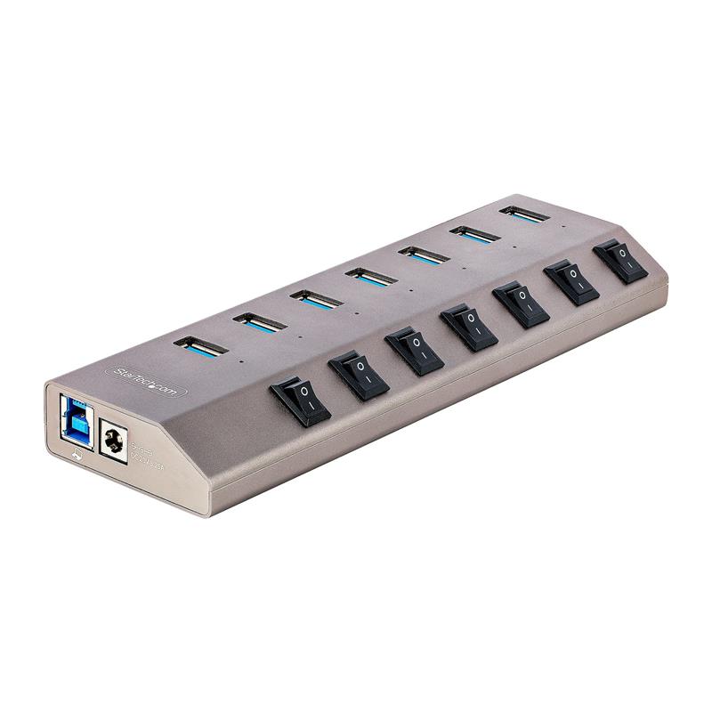 StarTech.com 7-Port Self-Powered USB-C Hub met Individuele On/Off Schakelaars, USB 3.0 5Gbps Expansion Hub met Power Supply, Desktop/Laptop USB-C naar