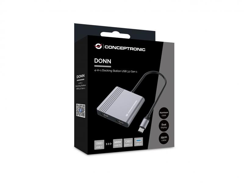 Conceptronic 4-in-1 Docking Station USB 3 2 Gen 1 Type-C 100W 5 Gbit s 4K Ultra HD