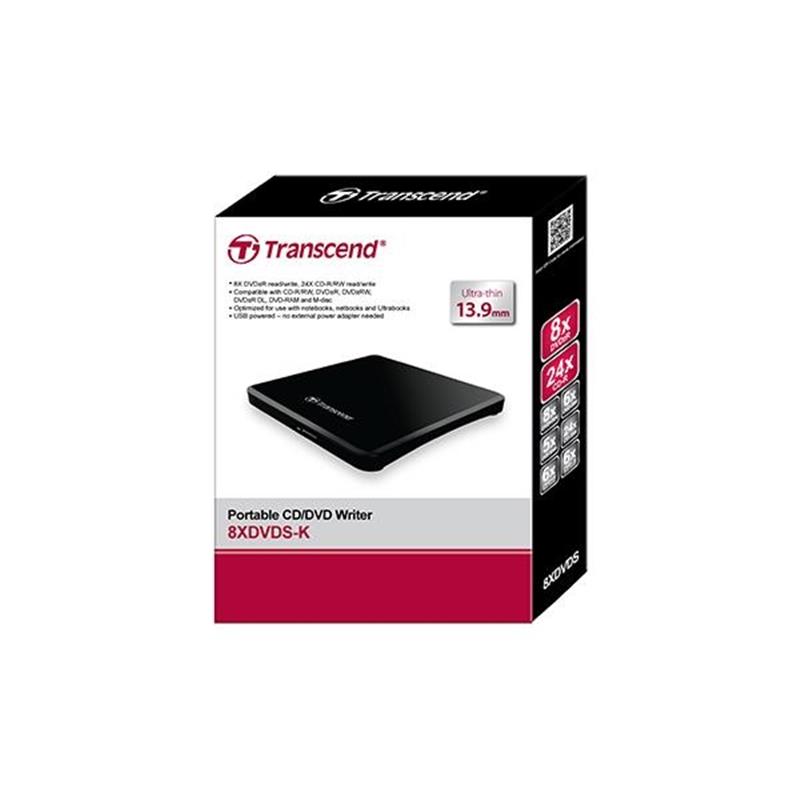 TRANSCEND USB2 0 Ext DVD 8X Slim Zwart