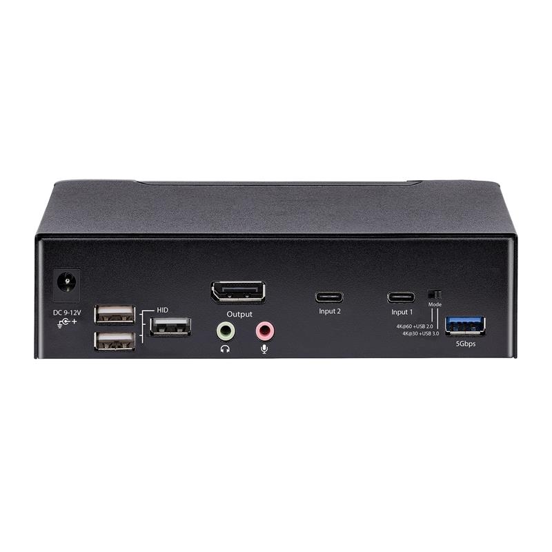 StarTech.com 2 Port USB C KVM Switch, DisplayPort KVM met 4K 60Hz UHD HDR Video, 3.5mm Audio, 4x USB HID en 2x USB A 3.2 Gen 1 5Gbps Hub, High-speed U