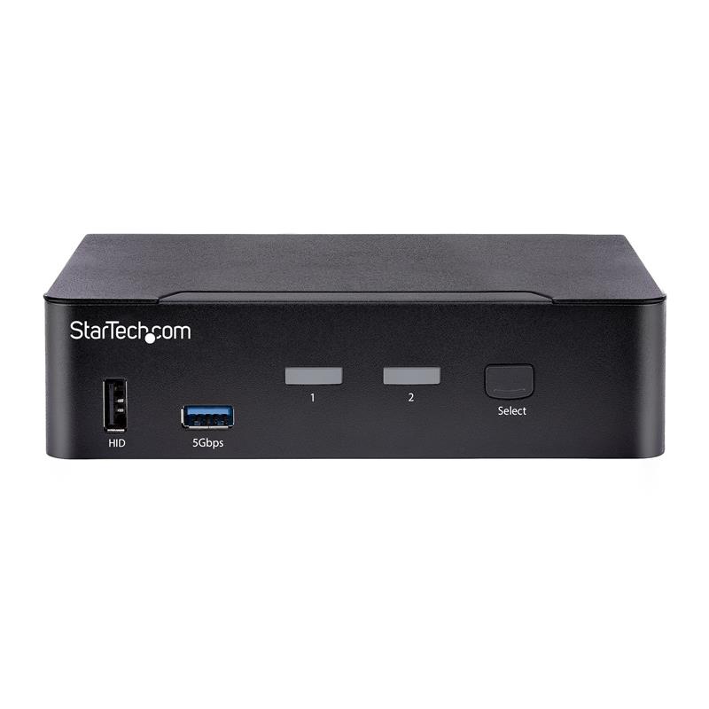 StarTech.com 2 Port USB C KVM Switch, DisplayPort KVM met 4K 60Hz UHD HDR Video, 3.5mm Audio, 4x USB HID en 2x USB A 3.2 Gen 1 5Gbps Hub, High-speed U