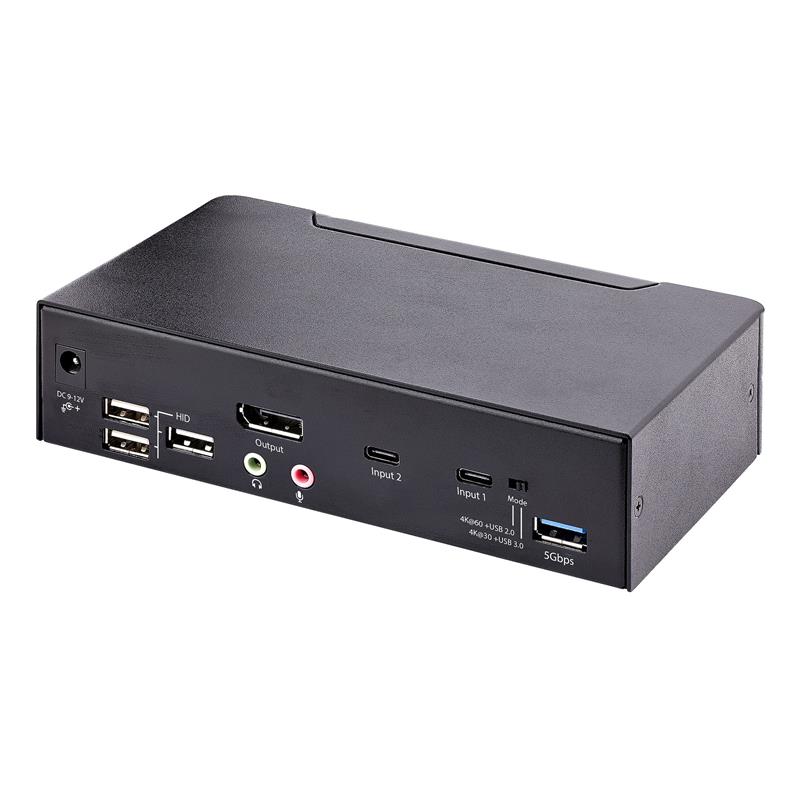 StarTech.com 2 Port USB C KVM Switch, DisplayPort KVM met 4K 60Hz UHD HDR Video, 3.5mm Audio, 4x USB HID en 2x USB A 3.2 Gen 1 5Gbps Hub, High-speed U