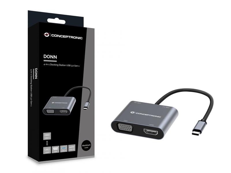 Conceptronic DONN16G notebook dock & poortreplicator Bedraad USB 3.2 Gen 1 (3.1 Gen 1) Type-C Grijs