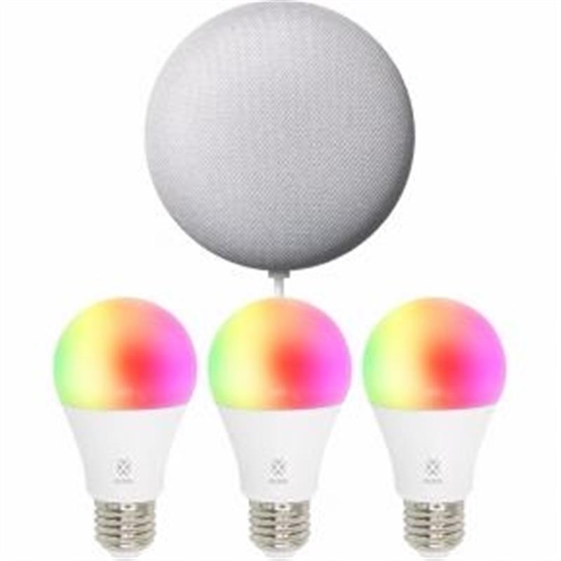 WOOX Smart Speaker Kit 3x R4553 1x Google Nest Mini Chalk RGB LED Bulb E27 7W 600LM