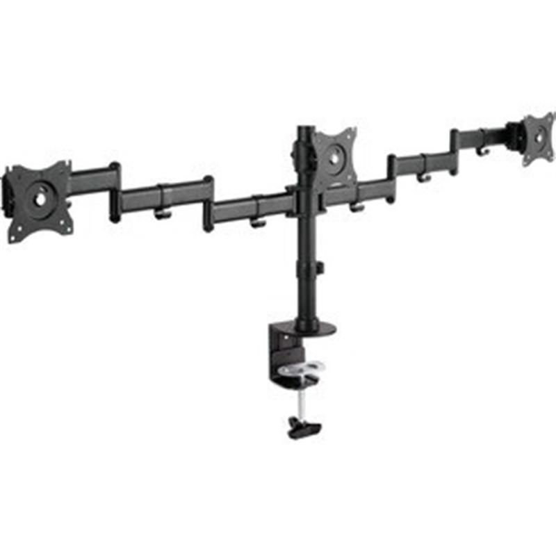 Triple Monitor Desk Clamp Mount - 15-27inch - max load 3x8Kg -VESA max 100x100 - Black