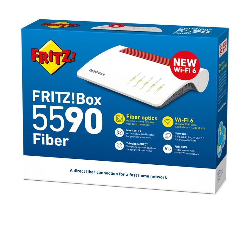 FRITZ!Box FRITZBox 5590 Fiber XGS-PON draadloze router Gigabit Ethernet Dual-band (2.4 GHz / 5 GHz) Wit