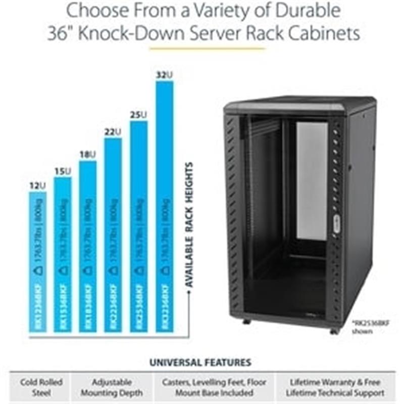 StarTech.com 15U rack serverkast inclusief zwenkwielen en stelvoeten 32"" diep