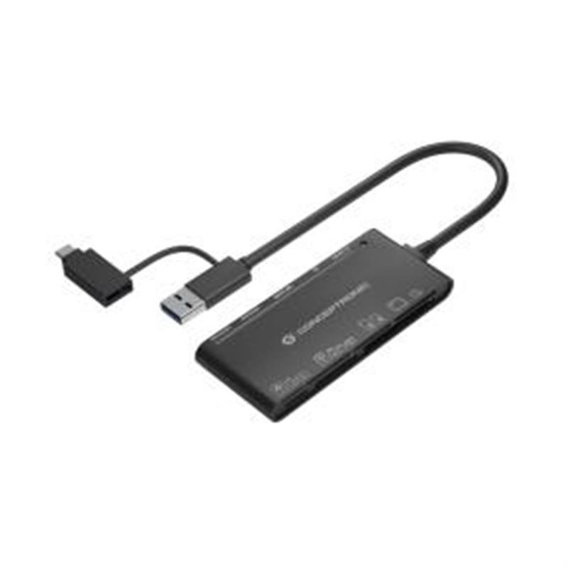 Conceptronic StreamVault 7-in-1 USB 3 0 Card Reader 2-in-1 USB-C USB-A Cable micro SD CF