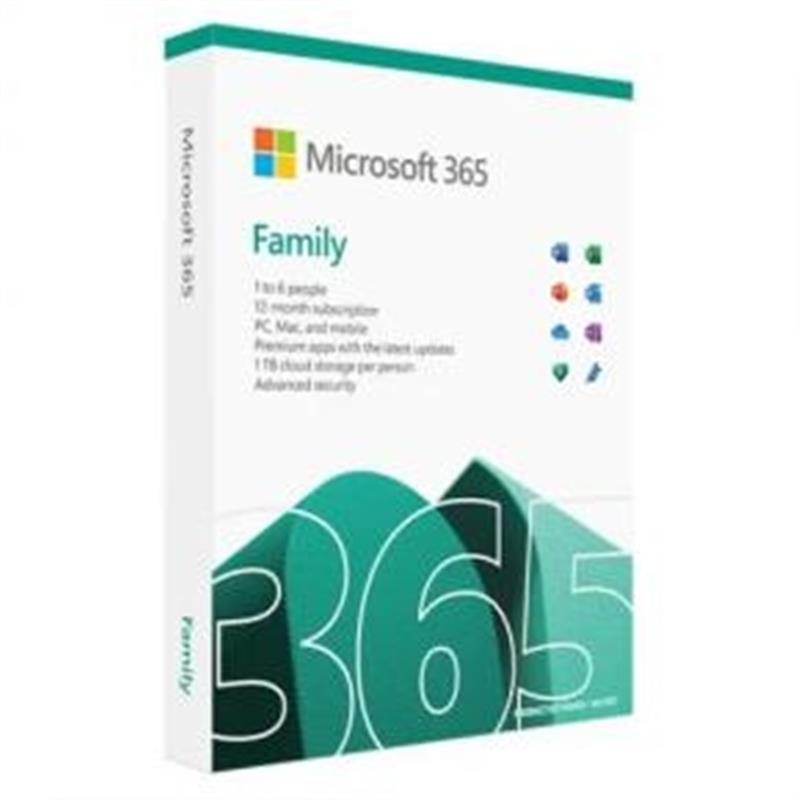 Microsoft 365 Family 1 licentie(s) Abonnement Engels 1 jaar