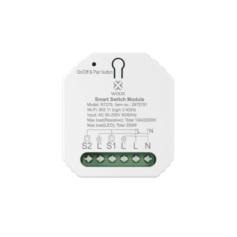 WOOX slimme switch met 2-stroom kanalen zodat u uw stroom installatie zelf kunt voorzien van