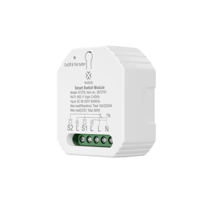 WOOX slimme switch met 2-stroom kanalen zodat u uw stroom installatie zelf kunt voorzien van