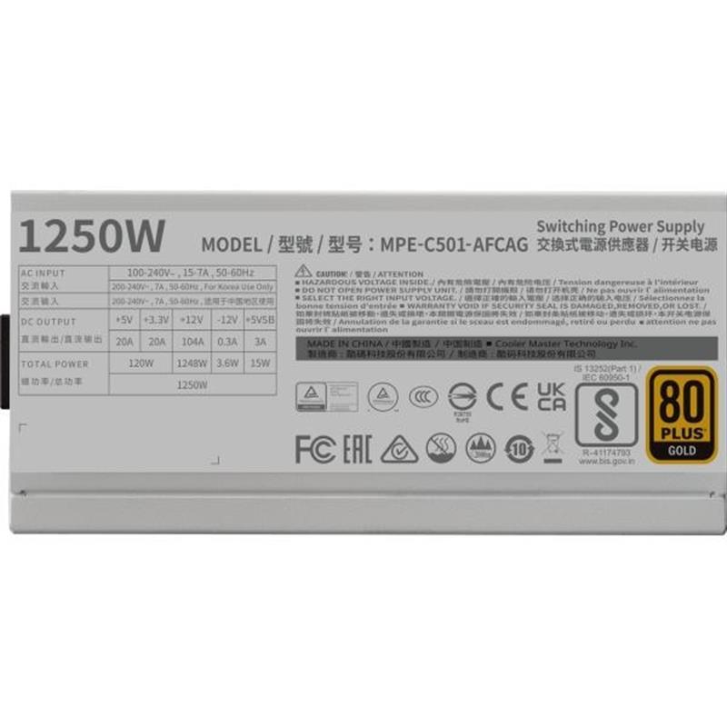 Cooler Master MWE Gold 1250 V2 Gray ATX3 1 A EU 1250W =90% Typical 140mm