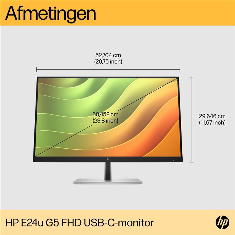 HP E24u G5 computer monitor 60,5 cm (23.8"") 1920 x 1080 Pixels Full HD LCD Zwart, Zilver