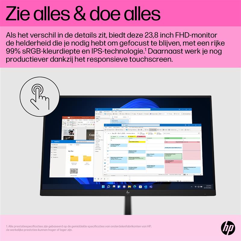 HP E24t G5 60,5 cm (23.8"") 1920 x 1080 Pixels Full HD Touchscreen Zwart