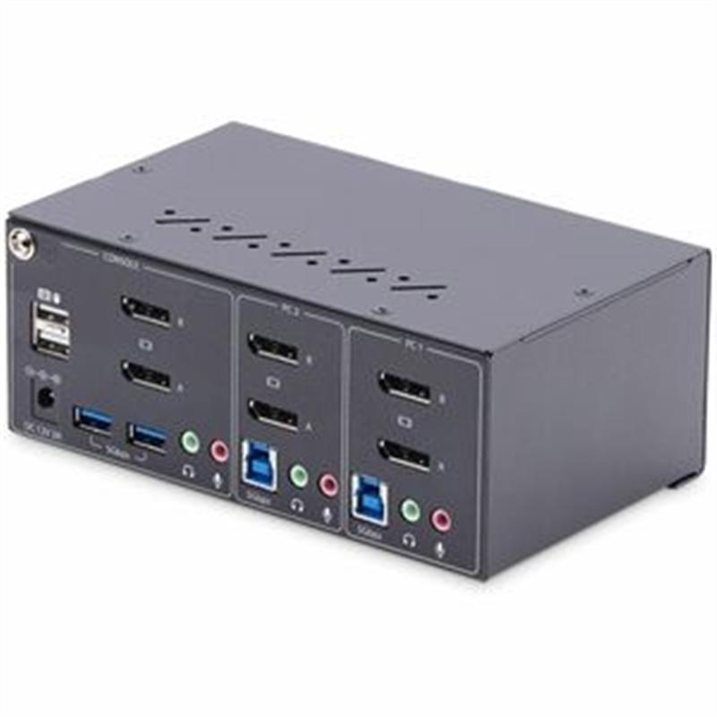 StarTech.com 2-Port Dual-Monitor DisplayPort KVM Switch, 4K 60Hz, 2x USB 5Gbps Hub Ports, 2x USB 2.0 HID Ports, Hotkey en Drukknop Schakelaar, TAA Com