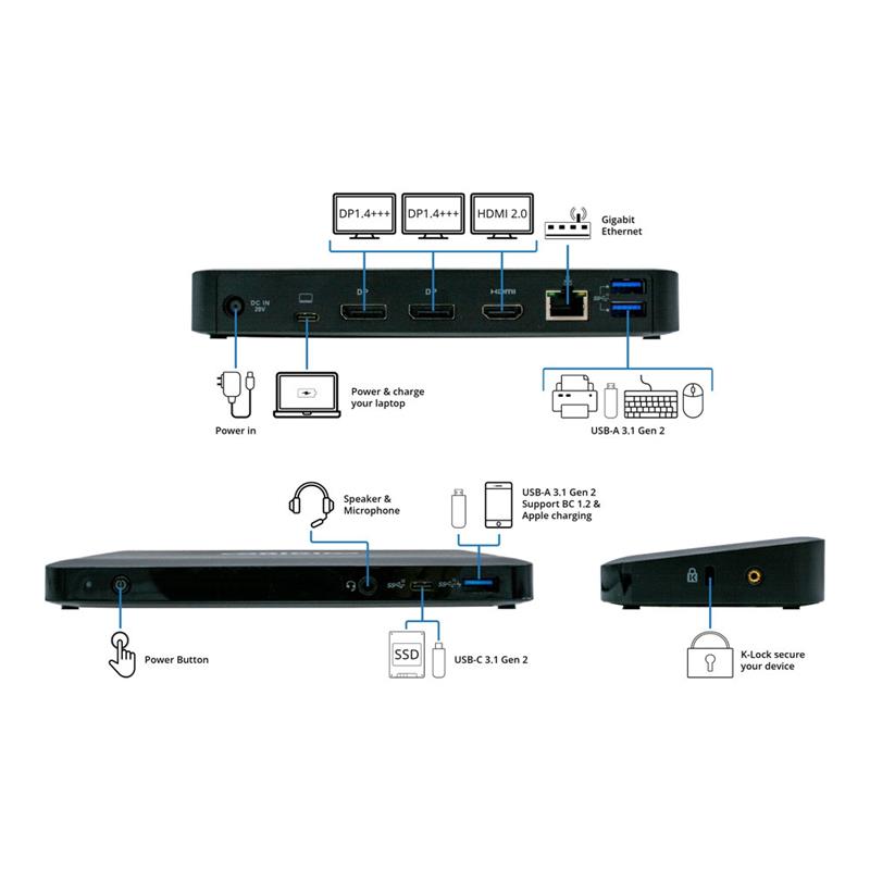 Origin Storage 72C71AA#ABU-OS notebook dock & poortreplicator Docking USB 3.2 Gen 1 (3.1 Gen 1) Type-C Zwart